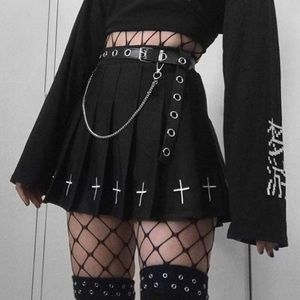 Punk/Gothic Pleated Skort With Crosses Size M